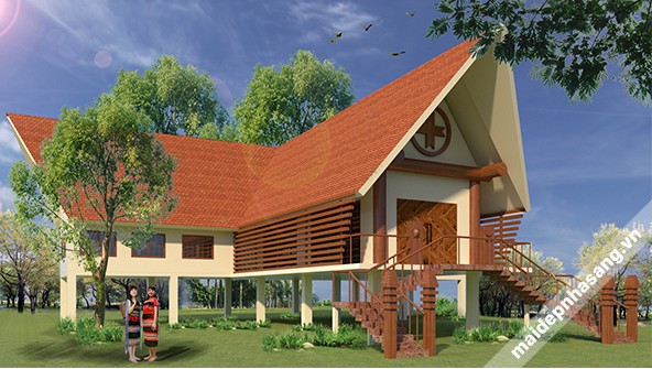 Thiết kế nhà mái tôn đẹp dựa trên cấu trúc nhà rông Tây Nguyên 